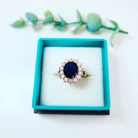 Dark blue Zirconia gold plated ring/ size 8 - Picture 3 of 3
